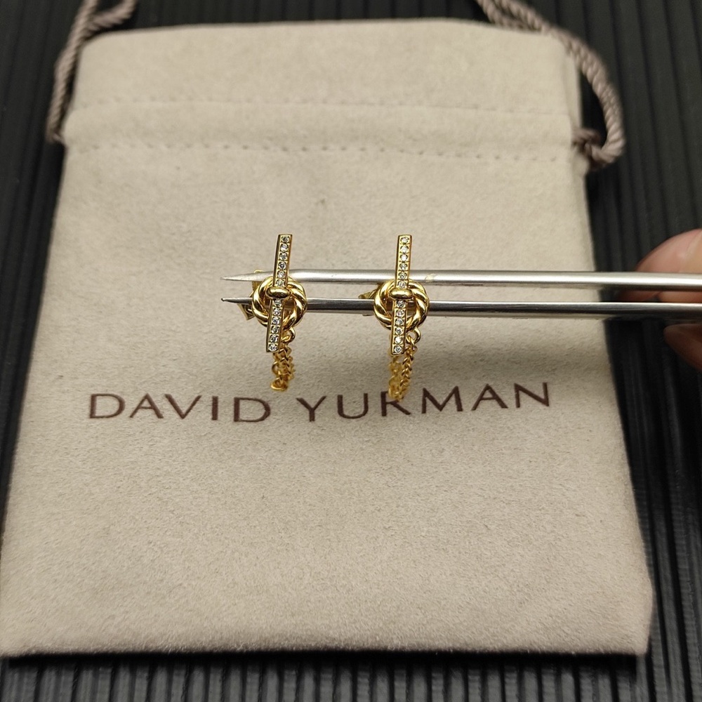 ✨David Yurman Gold Knot Drop Earrings with Pavé Diamond Bars